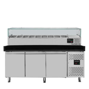 Vaiotec Pizzakühltisch / 3-türig "schwarz" inkl. Kühlaufsatz GN1/3, 2020 x 800 mm