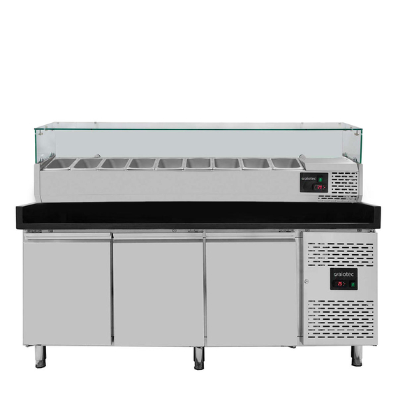 Vaiotec Pizzakühltisch / 3-türig "schwarz" inkl. Kühlaufsatz GN1/3, 2020 x 800 mm Vaiotec Pizzakühltisch / 3-türig "schwarz" inkl. Kühlaufsatz GN1/3, 2020 x 800 mm