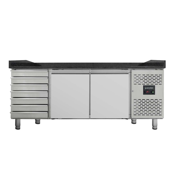 Vaiotec Pizzakühltisch / 2-türig & 7 Schubladen "schwarz" inkl. Kühlaufsatz GN1/4, 2020 x 800 mm 6 Vaiotec Pizzakühltisch / 2-türig & 7 Schubladen "schwarz" inkl. Kühlaufsatz GN1/4, 2020 x 800 mm