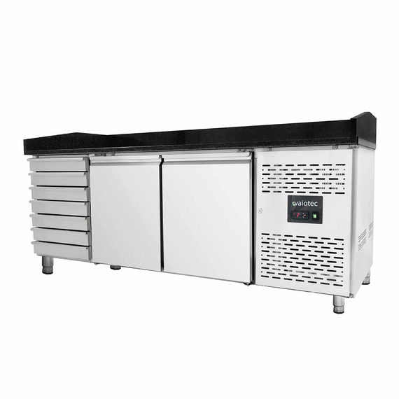 Vaiotec Pizzakühltisch / 2-türig & 7 Schubladen "schwarz" inkl. Kühlaufsatz GN1/3, 2020 x 800 mm 6 Vaiotec Pizzakühltisch / 2-türig & 7 Schubladen "schwarz" inkl. Kühlaufsatz GN1/3, 2020 x 800 mm