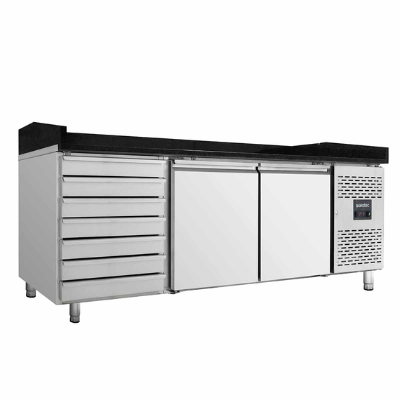 Vaiotec Pizzakühltisch / 2-türig & 7 Schubladen "schwarz" inkl. Kühlaufsatz GN1/3, 2020 x 800 mm 7 Vaiotec Pizzakühltisch / 2-türig & 7 Schubladen "schwarz" inkl. Kühlaufsatz GN1/3, 2020 x 800 mm
