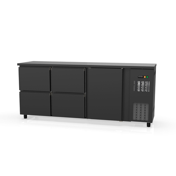 Vaiotec Topline Barkühltisch schwarz / 1 Tür & 4 Schubladen, 2025 x 530 mm Vaiotec Topline Barkühltisch schwarz / 1 Tür & 4 Schubladen, 2025 x 530 mm
