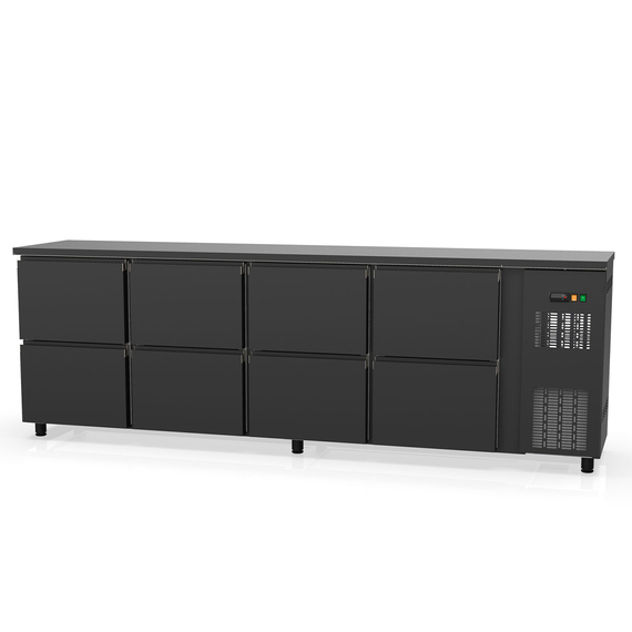 Vaiotec Topline Barkühltisch schwarz / 8 Schubladen, 2565 x 530 mm Vaiotec Topline Barkühltisch schwarz / 8 Schubladen, 2565 x 530 mm