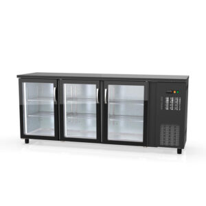 Vaiotec Topline Barkühltisch schwarz / 3 Glastüren, 2025 x 530 mm