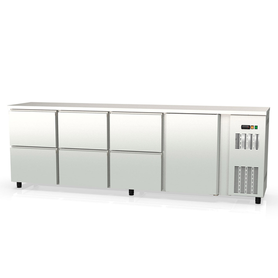 Vaiotec Topline Barkühltisch Edelstahl / 1 Tür & 6 Schubladen, 2565 x 530 mm Vaiotec Topline Barkühltisch Edelstahl / 1 Tür & 6 Schubladen, 2565 x 530 mm
