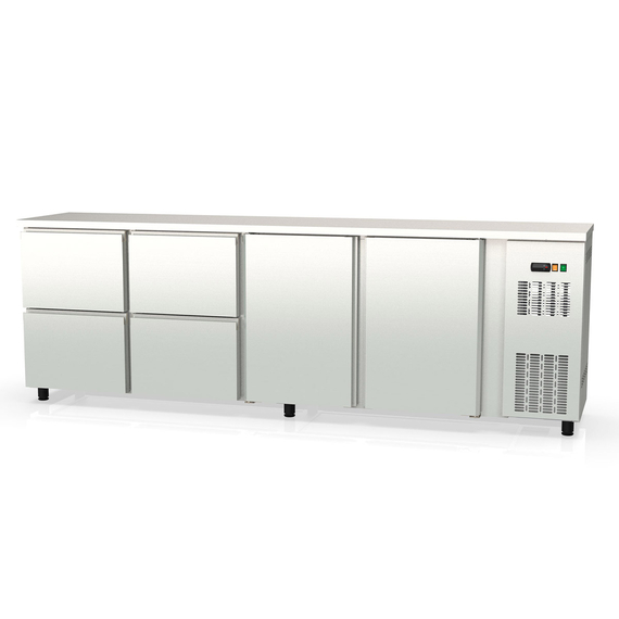 Vaiotec Topline Barkühltisch Edelstahl / 2 Türen & 4 Schubladen, 2565 x 530 mm Vaiotec Topline Barkühltisch Edelstahl / 2 Türen & 4 Schubladen, 2565 x 530 mm