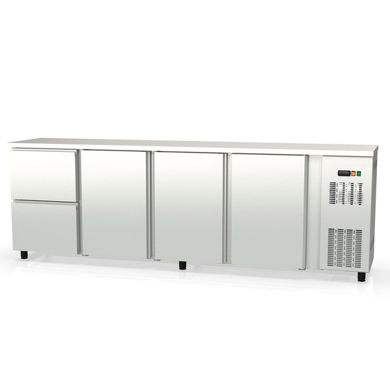 Vaiotec Topline Barkühltisch Edelstahl / 3 Türen & 2 Schubladen, 2565 x 530 mm Vaiotec Topline Barkühltisch Edelstahl / 3 Türen & 2 Schubladen, 2565 x 530 mm