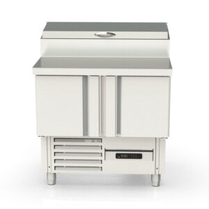 Vaiotec Topline Belegstation / 2-fach mit Türen, Edelstahlaufsatz, GN 1/4, 925 x 700 mm