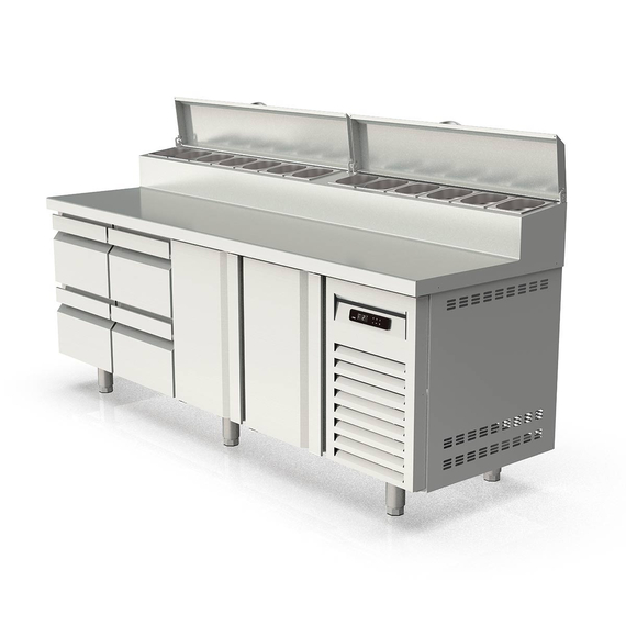 Vaiotec Topline Belegstation / 4-fach mit Türen, Edelstahlaufsatz, GN 1/4, 2245 x 700 mm 1 Vaiotec Topline Belegstation / 4-fach mit Türen, Edelstahlaufsatz, GN 1/4, 2245 x 700 mm
