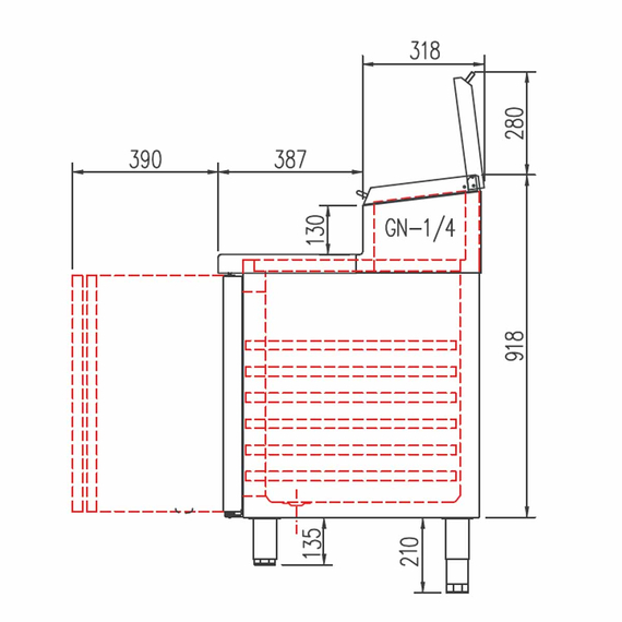 Vaiotec Topline Belegstation / 4-fach mit Türen, Edelstahlaufsatz, GN 1/4, 2245 x 700 mm 3 Vaiotec Topline Belegstation / 4-fach mit Türen, Edelstahlaufsatz, GN 1/4, 2245 x 700 mm
