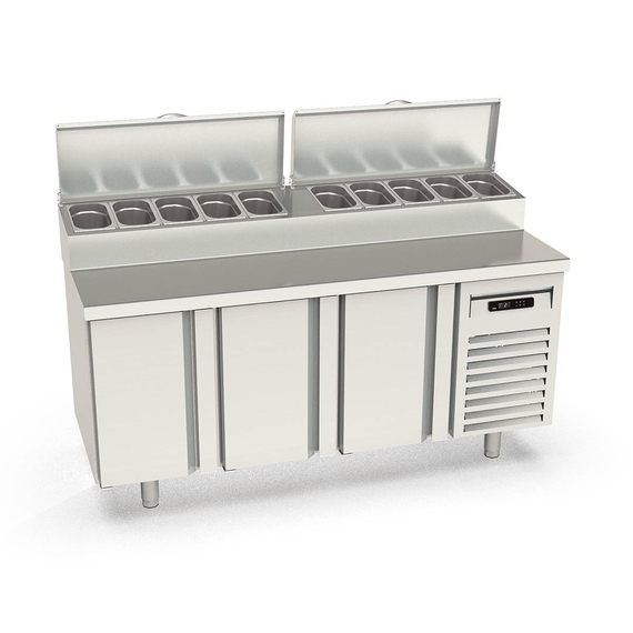 Vaiotec Topline Belegstation / 3-fach mit Türen, Edelstahlaufsatz, GN 1/6, 1795 x 700 mm 2 Vaiotec Topline Belegstation / 3-fach mit Türen, Edelstahlaufsatz, GN 1/6, 1795 x 700 mm