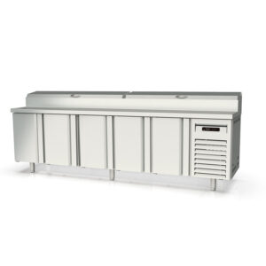 Vaiotec Topline Belegstation / 5-fach mit Türen, Edelstahlaufsatz, GN 1/6, 2695 x 700 mm