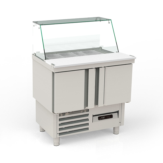 Vaiotec Topline Saladette / 2-fach mit Türen, Glasaufsatz schräg, GN 1/6, 925 x 700 mm Vaiotec Topline Saladette / 2-fach mit Türen, Glasaufsatz schräg, GN 1/6, 925 x 700 mm