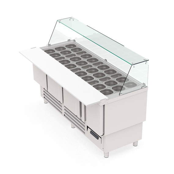 Vaiotec Topline Saladette / 4-fach mit Türen, Glasaufsatz schräg, GN 1/6 & 1/9, 1825 x 700 mm 1 Vaiotec Topline Saladette / 4-fach mit Türen, Glasaufsatz schräg, GN 1/6 & 1/9, 1825 x 700 mm