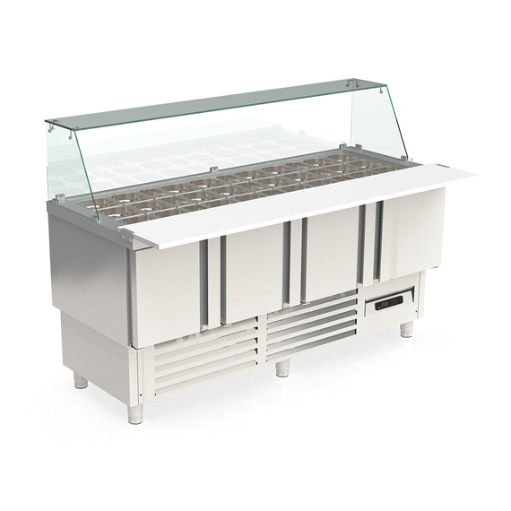 Vaiotec Topline Saladette / 4-fach mit Türen, Glasaufsatz schräg, GN 1/6 & 1/9, 1825 x 700 mm 2 Vaiotec Topline Saladette / 4-fach mit Türen, Glasaufsatz schräg, GN 1/6 & 1/9, 1825 x 700 mm