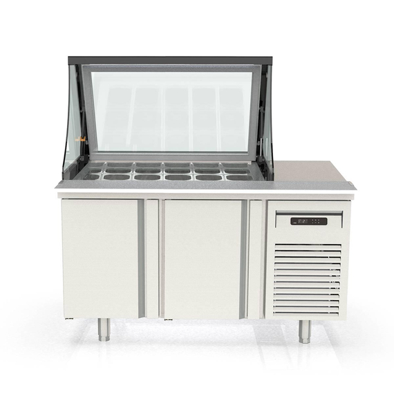 Vaiotec Topline Zubereitungstisch / 2-fach mit Türen, Glasklappdeckel, GN 1/6, EN 60x40, 1495 x 800 mm Vaiotec Topline Zubereitungstisch / 2-fach mit Türen, Glasklappdeckel, GN 1/6, EN 60x40, 1495 x 800 mm
