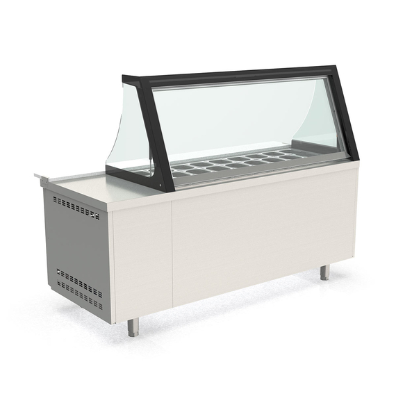 Vaiotec Topline Zubereitungstisch / 3-fach mit Türen, Glasklappdeckel, GN 1/6, EN 60x40, 2020 x 800 mm 1 Vaiotec Topline Zubereitungstisch / 3-fach mit Türen, Glasklappdeckel, GN 1/6, EN 60x40, 2020 x 800 mm