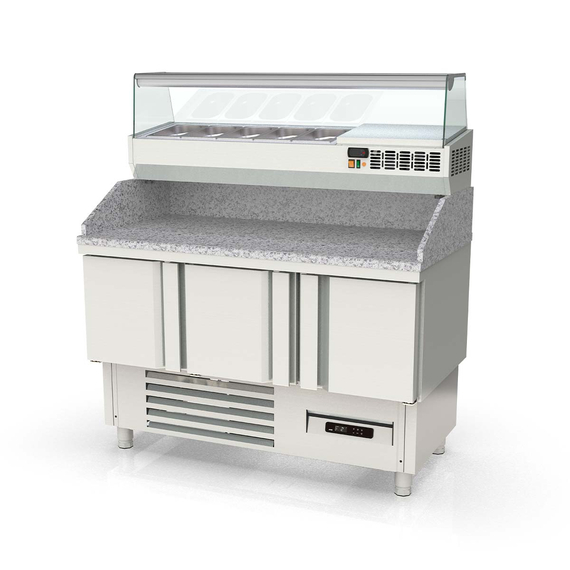 Vaiotec Topline Pizzatisch / 3-fach mit Türen, Granitplatte grau, inkl. Kühlaufsatz, GN 1/4, 1370 x 700 mm 1 Vaiotec Topline Pizzatisch / 3-fach mit Türen, Granitplatte grau, inkl. Kühlaufsatz, GN 1/4, 1370 x 700 mm