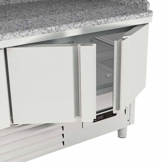 Vaiotec Topline Pizzatisch / 3-fach mit Türen, Granitplatte grau, inkl. Kühlaufsatz, GN 1/4, 1370 x 700 mm 2 Vaiotec Topline Pizzatisch / 3-fach mit Türen, Granitplatte grau, inkl. Kühlaufsatz, GN 1/4, 1370 x 700 mm