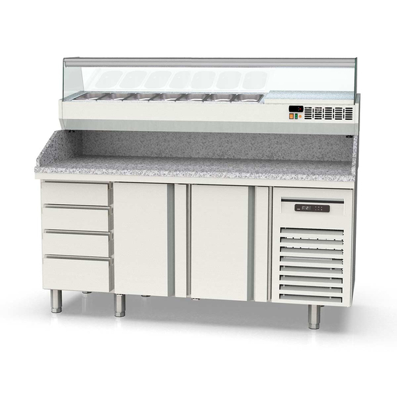 Vaiotec Topline Pizzatisch / 3-fach mit 2 Türen, Schubladenblock, Granitplatte grau, inkl. Kühlaufsatz, GN 1/4, 1795 x 700 mm Vaiotec Topline Pizzatisch / 3-fach mit 2 Türen, Schubladenblock, Granitplatte grau, inkl. Kühlaufsatz, GN 1/4, 1795 x 700 mm
