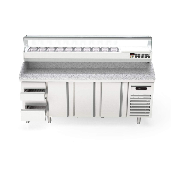 Vaiotec Topline Pizzatisch / 4-fach mit 3 Türen, Schubladenblock, Granitplatte grau, inkl. Kühlaufsatz, GN 1/4, 2245 x 700 mm 1 Vaiotec Topline Pizzatisch / 4-fach mit 3 Türen, Schubladenblock, Granitplatte grau, inkl. Kühlaufsatz, GN 1/4, 2245 x 700 mm