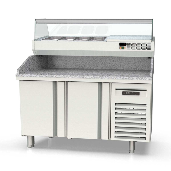 Vaiotec Topline Pizzatisch / 2-fach mit Türen, Granitplatte grau, inkl. Kühlaufsatz, GN 1/4, 1495 x 600 mm Vaiotec Topline Pizzatisch / 2-fach mit Türen, Granitplatte grau, inkl. Kühlaufsatz, GN 1/4, 1495 x 600 mm