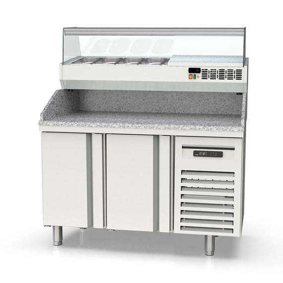Vaiotec Topline Pizzatisch / 2-fach mit Türen, Granitplatte grau, inkl. Kühlaufsatz, GN 1/4, 1345 x 700 mm Vaiotec Topline Pizzatisch / 2-fach mit Türen, Granitplatte grau, inkl. Kühlaufsatz, GN 1/4, 1345 x 700 mm