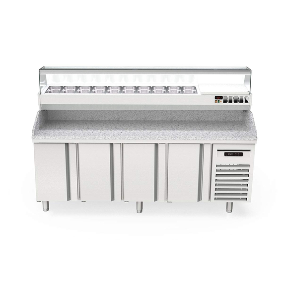 Vaiotec Topline Pizzatisch / 4-fach mit Türen, Granitplatte grau, inkl. Kühlaufsatz, GN 1/4, 2245 x 700 mm 1 Vaiotec Topline Pizzatisch / 4-fach mit Türen, Granitplatte grau, inkl. Kühlaufsatz, GN 1/4, 2245 x 700 mm
