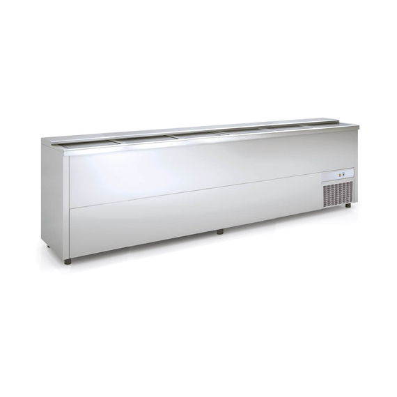 Vaiotec Topline Getränkekühltruhe mit 6 Edelstahlschiebedeckeln, 860 Liter, 2970 x 550 mm Vaiotec Topline Getränkekühltruhe mit 6 Edelstahlschiebedeckeln, 860 Liter, 2970 x 550 mm