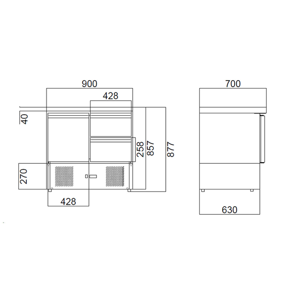 Vaiotec Kühltisch Mini / 2-fach - mit 1 Tür & 2 Schubladen, 900 x 700 mm 8 Vaiotec Kühltisch Mini / 2-fach - mit 1 Tür & 2 Schubladen, 900 x 700 mm