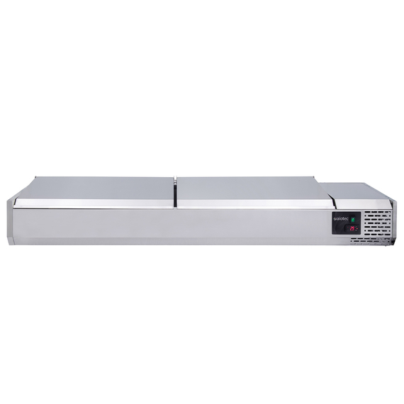 Vaiotec Kühlaufsatz mit Edelstahldeckel, 5 x GN 1/3 + 1 x GN1/2, 1480 x 395 mm Vaiotec Kühlaufsatz mit Edelstahldeckel, 5 x GN 1/3 + 1 x GN1/2, 1480 x 395 mm