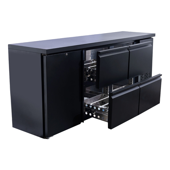 Vaiotec Barkühltisch schwarz / 1 Tür & 4 Schubladen - 425 l, 2005 x 520 mm 1 Vaiotec Barkühltisch schwarz / 1 Tür & 4 Schubladen - 425 l, 2005 x 520 mm
