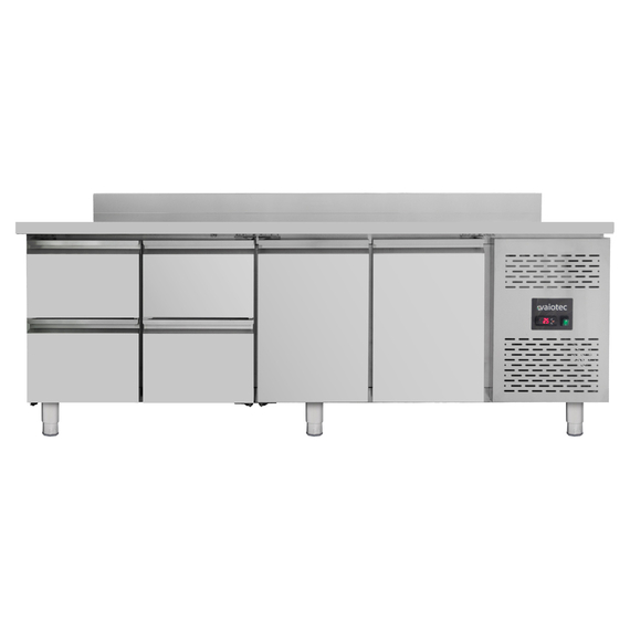 Vaiotec Kühltisch / 2 Türen & 4 Schubladen inkl. Aufkantung - Monoblock, 2230 x 700 mm Vaiotec Kühltisch / 2 Türen & 4 Schubladen inkl. Aufkantung - Monoblock, 2230 x 700 mm
