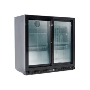 Vaiotec Barkühlschrank schwarz / 2 Glasschiebetüren, Höhe 840 mm, 900 x 520 mm