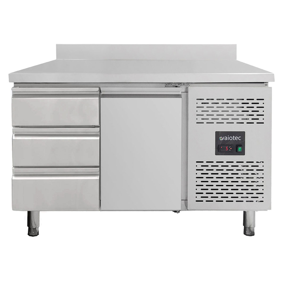 Vaiotec Kühltisch / 1 Tür & 3 Schubladen links inkl. Aufkantung - Monoblock, 1360 x 700 mm Vaiotec Kühltisch / 1 Tür & 3 Schubladen links inkl. Aufkantung - Monoblock, 1360 x 700 mm