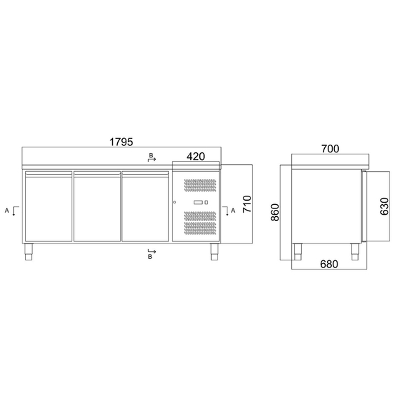 Vaiotec Kühltisch / 2 Türen & 3 Schubladen links - Monoblock, 1795 x 700 mm 6 Vaiotec Kühltisch / 2 Türen & 3 Schubladen links - Monoblock, 1795 x 700 mm