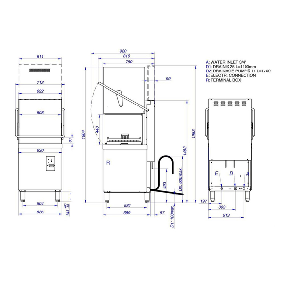Vaiotec Topline Haubenspülmaschine 50x50 / 400 Volt - Modell: VT-SX HW54 DRD, 630 x 750 mm 5 Vaiotec Topline Haubenspülmaschine 50x50 / 400 Volt - Modell: VT-SX HW54 DRD, 630 x 750 mm