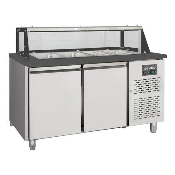 Vaiotec Salattheke / 2-fach mit Türen, Glasaufbau, für 4x GN 1/1 "schwarz", 1500 x 800 mm Vaiotec Salattheke / 2-fach mit Türen, Glasaufbau, für 4x GN 1/1 "schwarz", 1500 x 800 mm