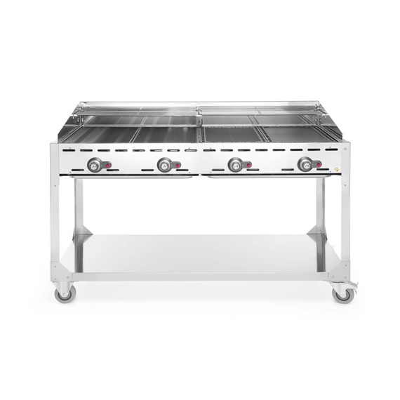 Hendi Grillsystem Green Fire mit 4 Brennern, Profi Line, mit Rollengestell, Hellgrau, 22kW, 1400x612x(H)825mm Hendi Grillsystem Green Fire mit 4 Brennern, Profi Line, mit Rollengestell, Hellgrau, 22kW, 1400x612x(H)825mm