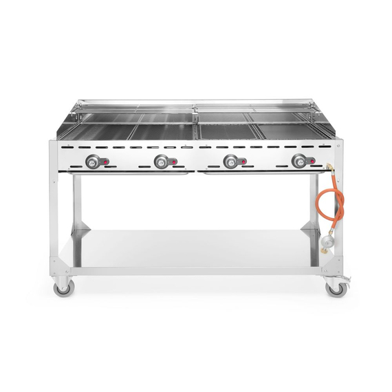 Hendi Grillsystem Green Fire mit 4 Brennern, Profi Line, mit Rollengestell, Hellgrau, 22kW, 1400x612x(H)825mm 1 Hendi Grillsystem Green Fire mit 4 Brennern, Profi Line, mit Rollengestell, Hellgrau, 22kW, 1400x612x(H)825mm