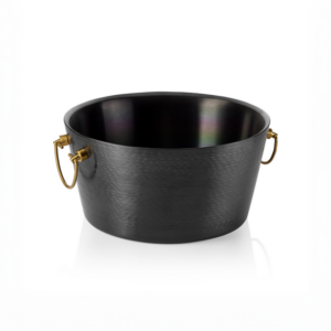 Was Germany Champagnerkühler, mit Messinggriffen, Ø 34 cm, Höhe 17 cm, schwarz, doppelwandig, gehäm. Oberfläche, PVD Beschichtung, Chromnickelstahl, Messing