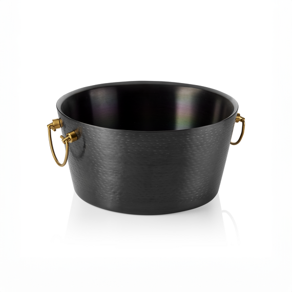Was Germany Champagnerkühler, mit Messinggriffen, Ø 34 cm, Höhe 17 cm, schwarz, doppelwandig, gehäm. Oberfläche, PVD Beschichtung, Chromnickelstahl, Messing Was Germany Champagnerkühler, mit Messinggriffen, Ø 34 cm, Höhe 17 cm, schwarz, doppelwandig, gehäm. Oberfläche, PVD Beschichtung, Chromnickelstahl, Messing