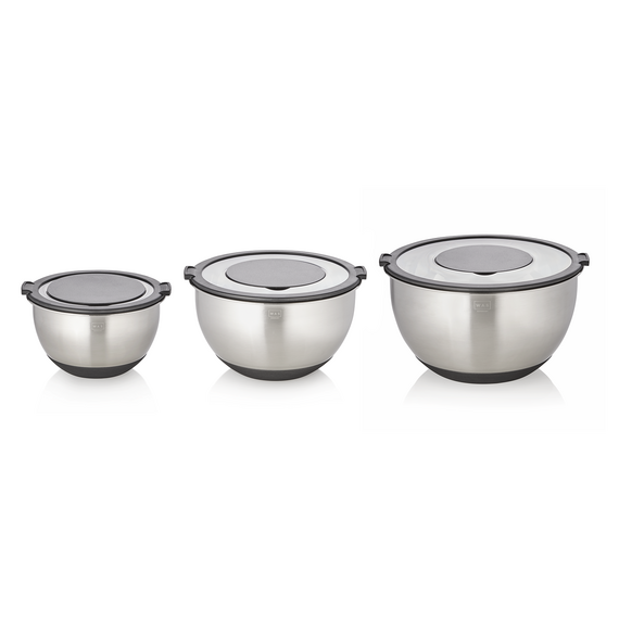 Was Germany Schüssel Set, 3-teilig, Ø 11/13/15 cm, 3 Aufsätze, rutschhemmender Boden, Chromnickelstahl, Silikon Was Germany Schüssel Set, 3-teilig, Ø 11/13/15 cm, 3 Aufsätze, rutschhemmender Boden, Chromnickelstahl, Silikon