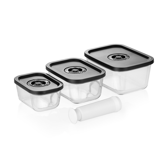Was Germany Frischhaltedosen Set mit ABS Deckel, 3-teilig, mit manueller Vakuum Pumpe, Borosilikatglas Was Germany Frischhaltedosen Set mit ABS Deckel, 3-teilig, mit manueller Vakuum Pumpe, Borosilikatglas
