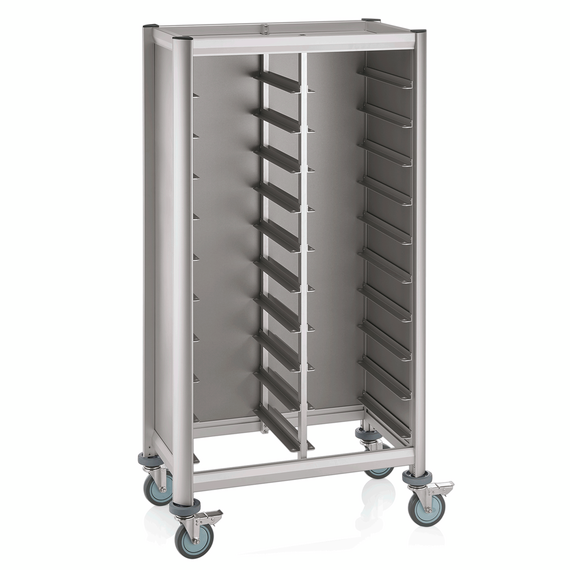 Was Germany Tablettwagen SINGLE MENSA, für 2x10 Tabletts, silber, 86 x 51 x 165 cm, MDF Holzoptik/Aluminium Was Germany Tablettwagen SINGLE MENSA, für 2x10 Tabletts, silber, 86 x 51 x 165 cm, MDF Holzoptik/Aluminium