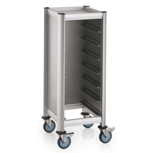 Was Germany Tablettwagen SINGLE MENSA, für 7 Tabletts, silber, 51,5 x 47,5 x 125 cm, MDF Holzoptik/Aluminium