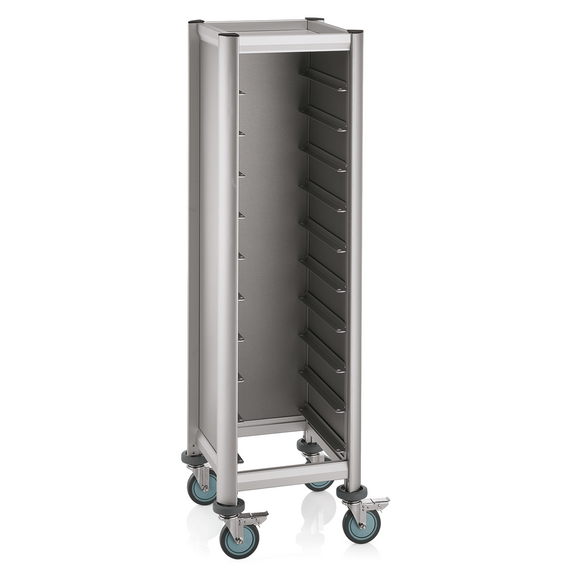 Was Germany Tablettwagen SINGLE MENSA, für 10 Tabletts, silber, 51,5 x 47,5 x 165 cm, MDF/Aluminium Was Germany Tablettwagen SINGLE MENSA, für 10 Tabletts, silber, 51,5 x 47,5 x 165 cm, MDF/Aluminium
