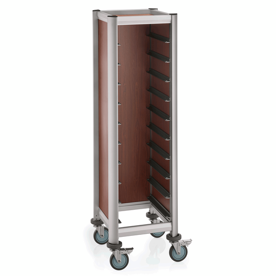 Was Germany Tablettwagen SINGLE MENSA, für 10 Tabletts, braun, 51,5 x 47,5 x 165 cm, MDF Holzoptik/Aluminium Was Germany Tablettwagen SINGLE MENSA, für 10 Tabletts, braun, 51,5 x 47,5 x 165 cm, MDF Holzoptik/Aluminium