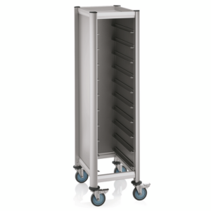 Was Germany Tablettwagen SINGLE GN 1/1 MENSA, für 10 Tabletts, silber, 60,5 x 44,5 x 165 cm, MDF/Aluminium
