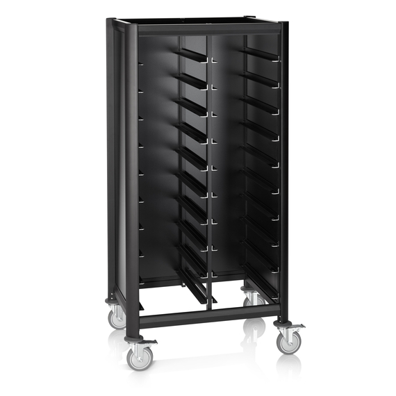 Was Germany Tablettwagen DOUBLE GN 1/1 MENSA BLACK, für 2 x 10 Tabletts, schwarz, 60 x 80 x 165 cm, MDF/Aluminium Was Germany Tablettwagen DOUBLE GN 1/1 MENSA BLACK, für 2 x 10 Tabletts, schwarz, 60 x 80 x 165 cm, MDF/Aluminium